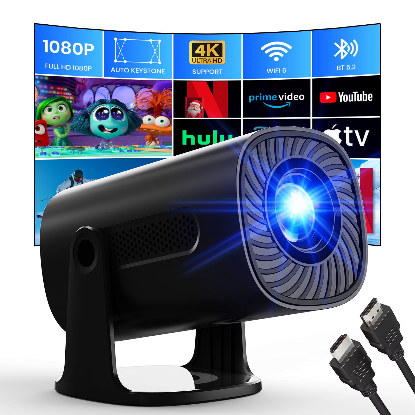 2025 Mini Projector With Wifi And Bluetooth, 1080P Native 4K Support Projector With Apps & Android Tv Os, Auto Keystone & Focus,